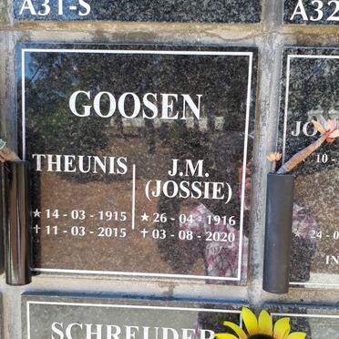 GOOSEN Theunis 1915-2015 &amp; J.M. 1916-2020