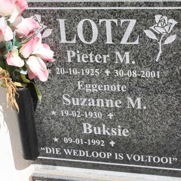 LOTZ Pieter M. 1925-2001 &amp; Suzanne M. 1930- :: LOTZ Buksie 1992-