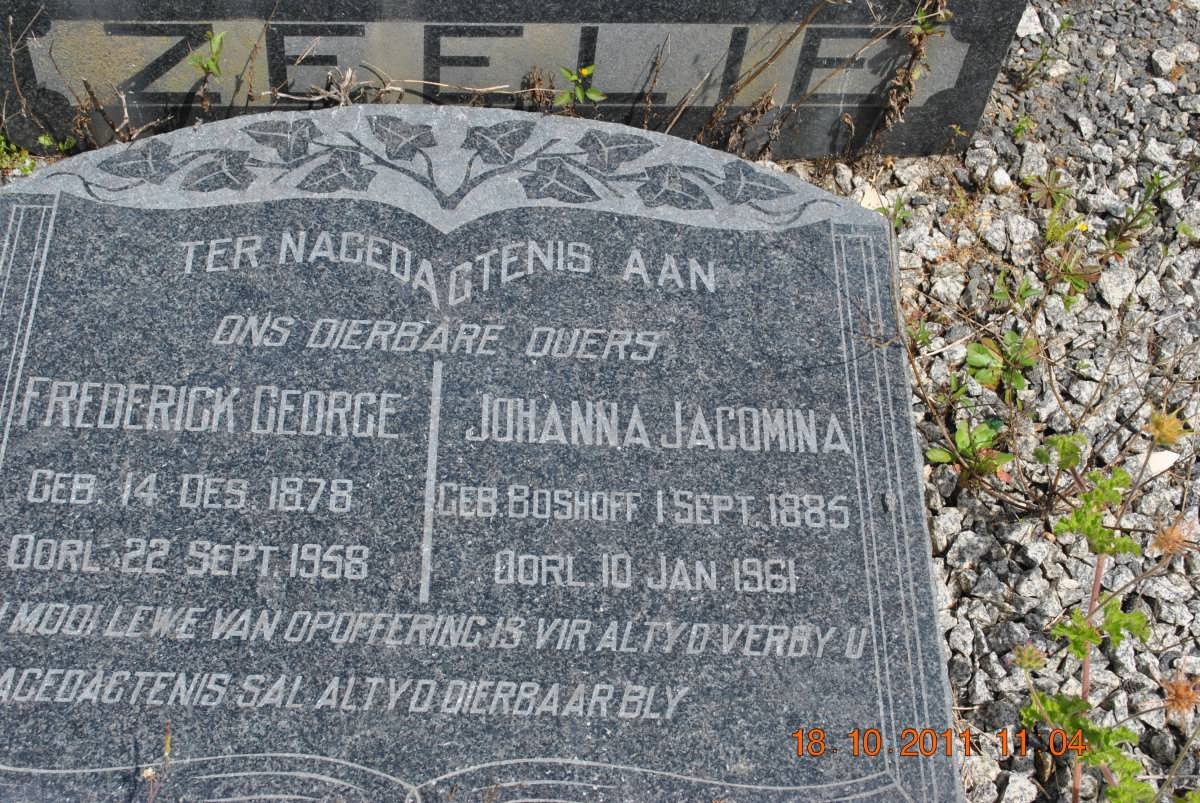 ZEELIE Frederick George 1878-1958 &amp; Johanna Jacomina BOSHOFF 1885-1961