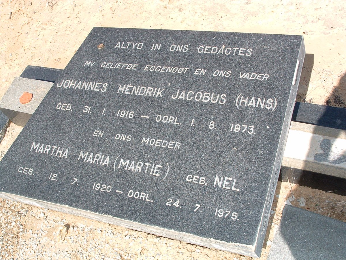 ? Johannes Hendrik Jacobus 1916-1973 &amp; Martha Maria NEL 1920-1975