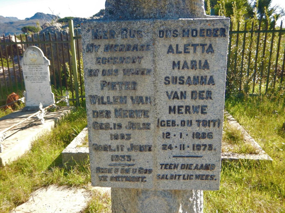 MERWE Pieter Willem, van der 1883-1933 &amp; Aletta Maria Susanna DU TOIT 1886-1973