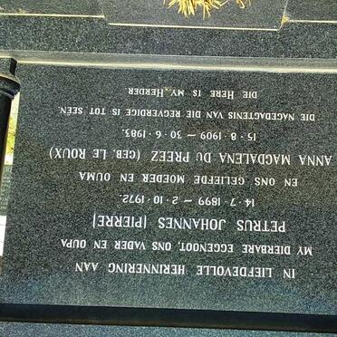 MERWE Petrus Johannes, van der 1899-1972 &amp; Anna Magdalena LE ROUX 1909-1983