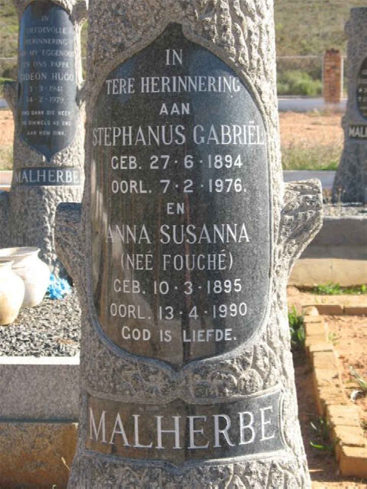 MALHERBE  Stephanus Gabriel 1894-1976 &amp; Anna Susanna FOUCHE 1895-1990