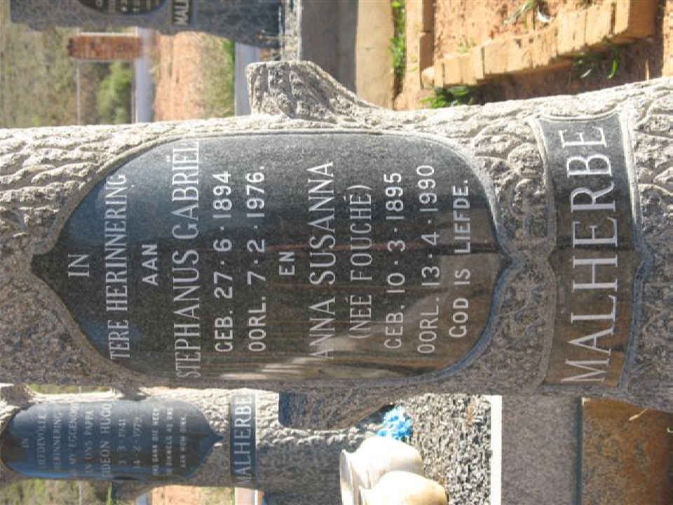 MALHERBE Stephanus Gabriel 1894-1976 & Anna Susanna FOUCHE 1895-1990
