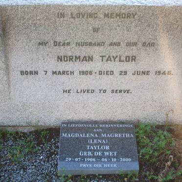 TAYLOR Norman 1906-1946 & Magdalena Magretha DE WET 1906-2000