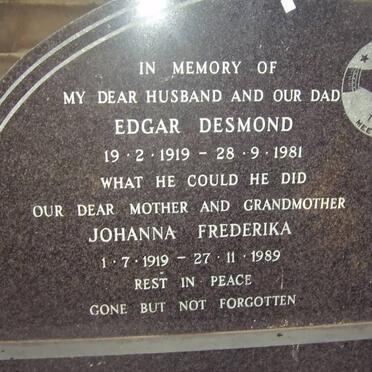 JAMES Edgar Desmond 1919-1981 & Johanna Frederika 1919-1989