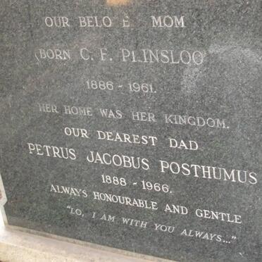 POSTHUMUS Petrus Jacobus 1888-1966 & C.F PRINSLOO 1886-1961