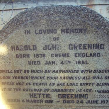 GREENING Harold John -1951 & Hettie 1891-1976
