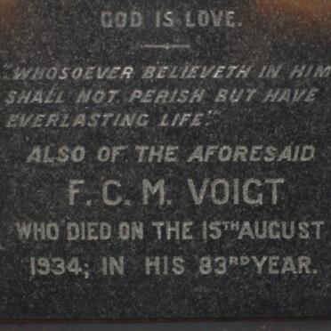VOIGT F.C.M. -1934 &amp; Catharina Elizabeth nee HAUPT -1929