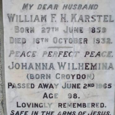 KARSTEL William F.H. 1859-1932 & Johanna Wilhelmina CROYDON -1965