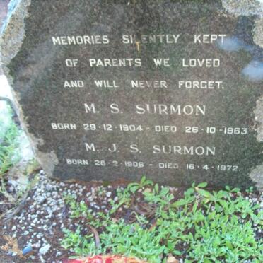 SURMON M.S. 1904-1963 & M.J.S. 1906-1972