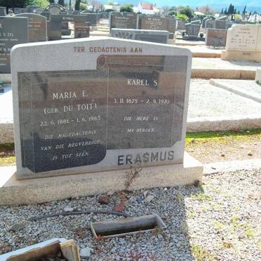 ERASMUS Karel S. 1875-1970 &amp; Maria E. DU TOIT 1881-1965