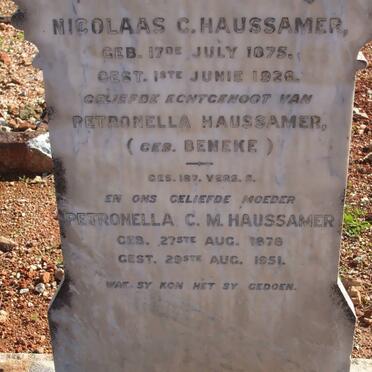 HAUSSAMER Nicolaas 1875-1928 &amp; Petronella C.M. BENEKE 1878-1951