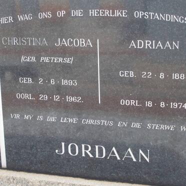 JORDAAN Adriaan 1884-1974 &amp; Christina Jacoba PIETERSE 1893-1962