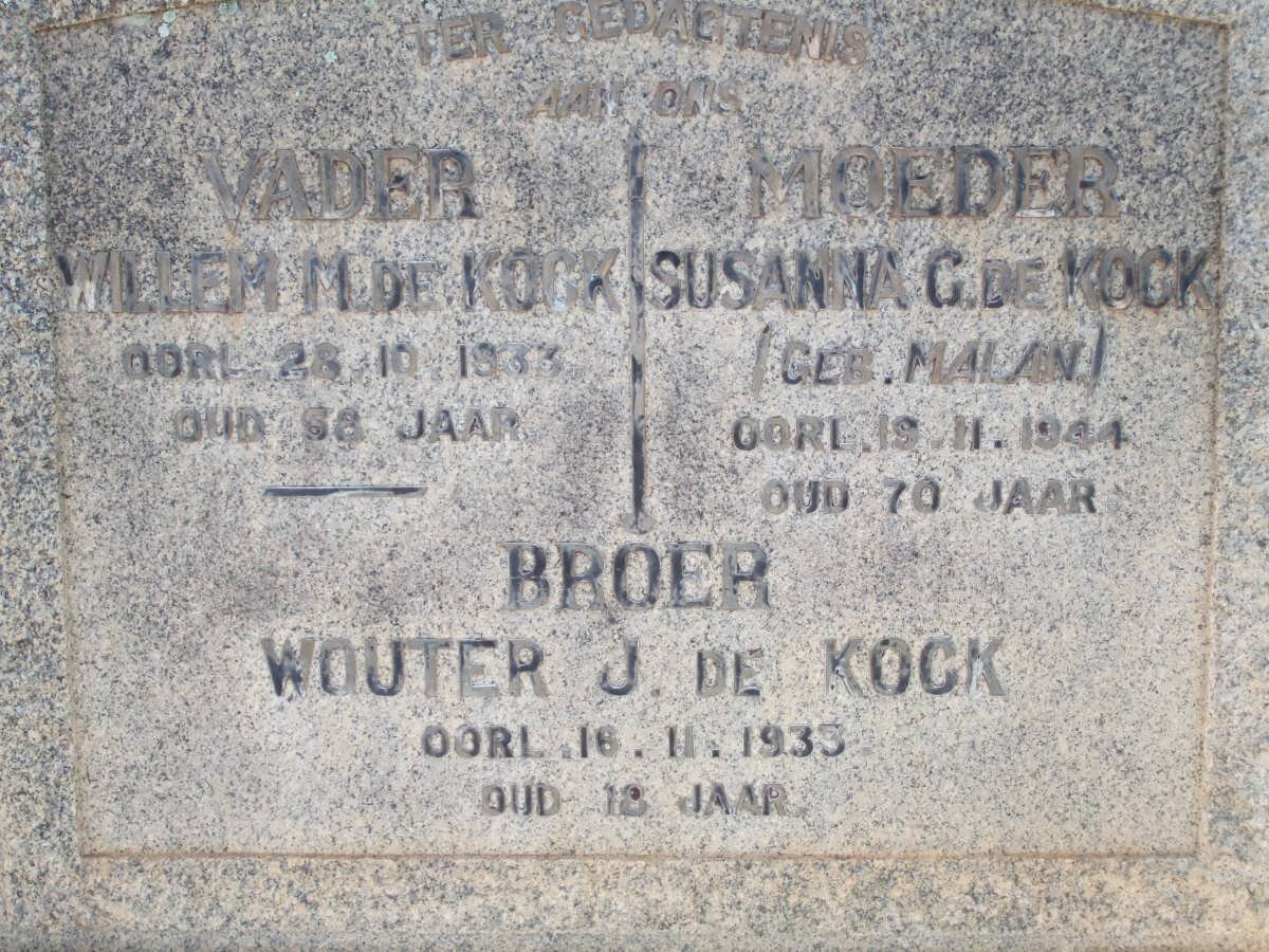 KOCK Willem M., de -1933 &amp; Susanna G. MALAN -1944 :: DE KOCK -1933