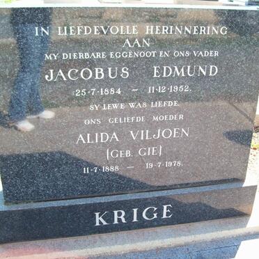 KRIGE Jacobus Edmund 1884-1952 &amp; Alida VILJOEN nee GIE 1888-1978