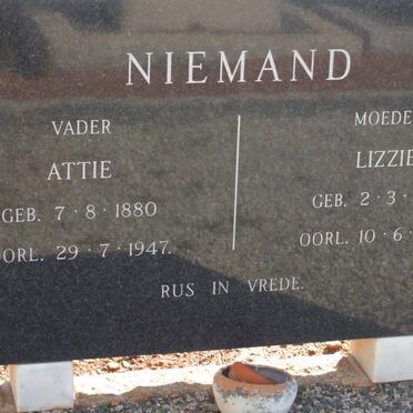 NIEMAND Attie 1880-1947 &amp; Lizzie 1877-1960