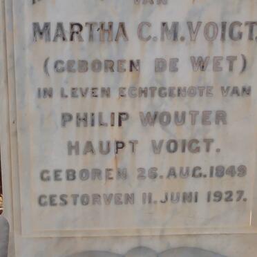 VOIGT Philip Wouter Haupt 1848-1938 &amp; Martha C.M. DE WET 1849-1927