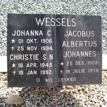 WESSELS Jacobus Albertus Johannes 1908-1958 & Johanna C. 1906-1994 :: WESSELS Christie S.N. 1945-1992