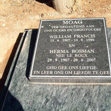 MOAG William Francis 1907-1990 & Herma LE ROUX 1907-2007