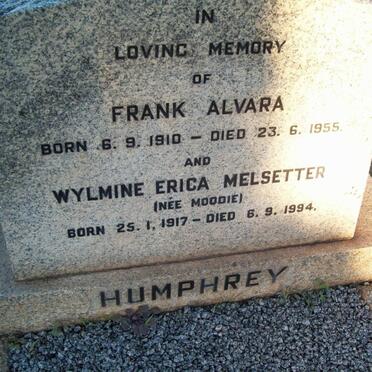HUMPHREY Frank Alvara 1910-1955 & Wylmine Erica Melsetter MOODIE 1917-1994