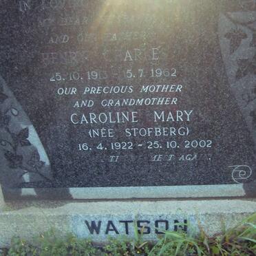 WATSON Henry  Charles 1913-1962 & Caroline Mary STOFBERG 1922-2002