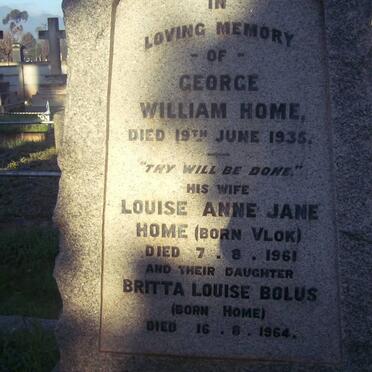 HOME George William -1935 & Louise Anne Jane VLOK -1961 :: BOLUS Britta Louise nee HOME -1964
