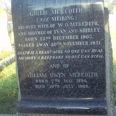 MEREDITH William Owen 1880-1958 & Girlie MEIRING 1903-1951