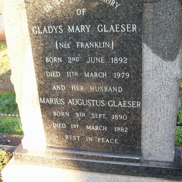 GLEASER Marius Augustus 1890-1982 & Gladys Mary FRANKLIN 1892-1979