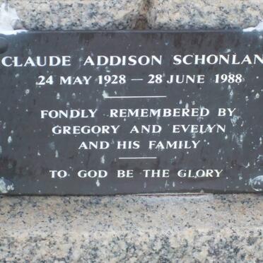 SCHONLAND Addison Ferdinand 1899-1980 & Doreen 1906-1965 :: SCHONLAND Claude Addison 1928-1988