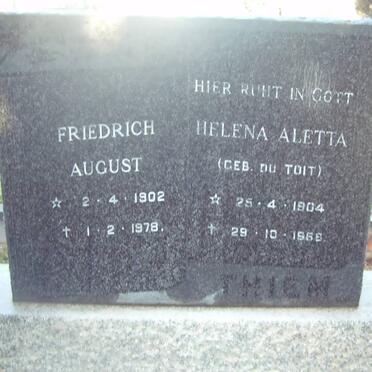 THIEM Friedrich August 1902-1978 & Helena Aletta DU TOIT 1904-1968