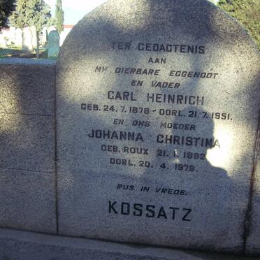 KOSSATZ Carl Heinrich 1878-1951 & Johanna Christina ROUX 1892-1979