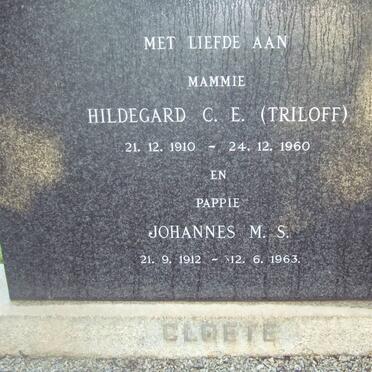 CLOETE Johannes M.S. 1912-1963 & Hildegard C.E. TRILOFF 1910-21960