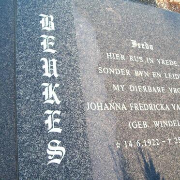 BEUKES Walter John 1928- & Johanna Fredricka van Druten nee WINDELL 1922-2006