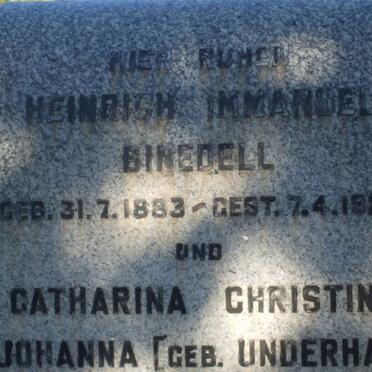 BINEDELL Heinrich Immanuel 1883-1928 & Catharina Christina Johanna UNDERHAY 1887-1949