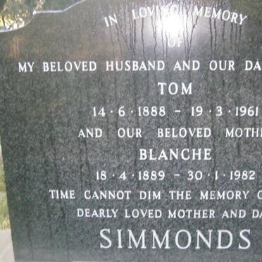 SIMMONDS Tom 1888-1961 &amp; Blanche 1889-1982
