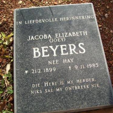 BEYERS Jacoba Elizabeth nee HAY 1899-1985