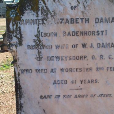 DAMANT Annie Elizabeth nee BADENHORST -1902