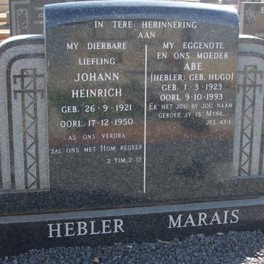 HEBLER Johann Heinrich 1921-1950 :: MARAIS Abe previously HEBLER nee HUGO 1923-1993