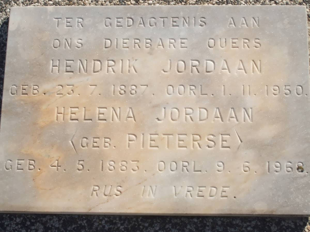 JORDAAN Hendrik 1887-1950 &amp; Helena PIETERSE 1883-1968