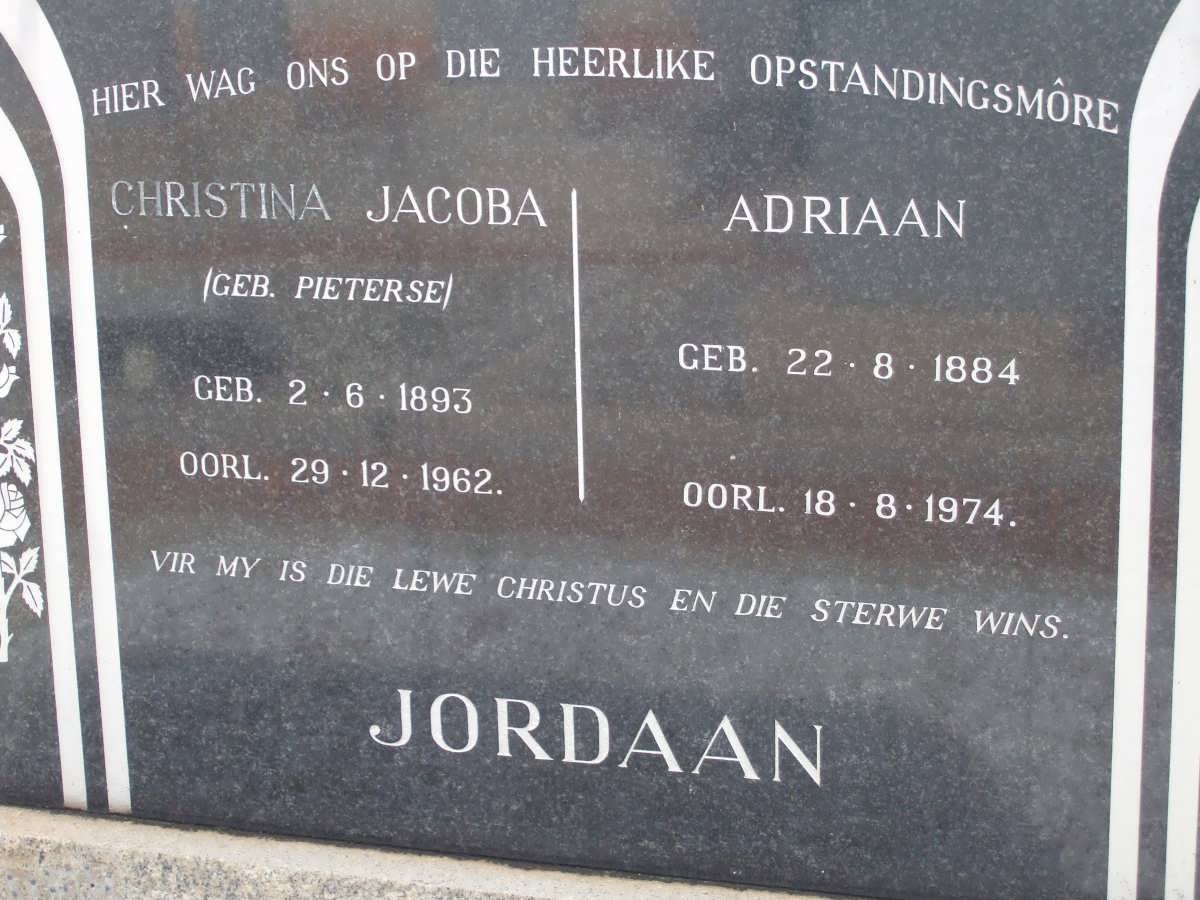 JORDAAN Adriaan 1884-1974 &amp; Christina Jacoba PIETERSE 1893-1962