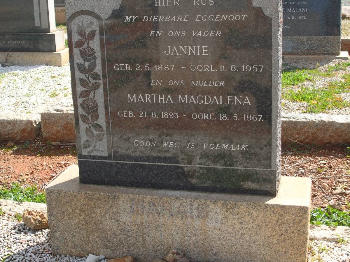 MARAIS Jannie 1887-1957 &amp; Martha Magdalena 1893-1967
