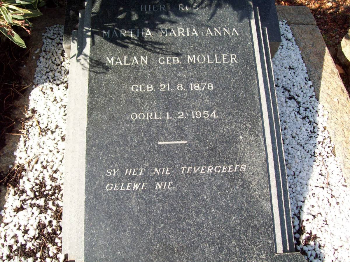 MALAN Martha Maria Anna nee MOLLER 1878-1954
