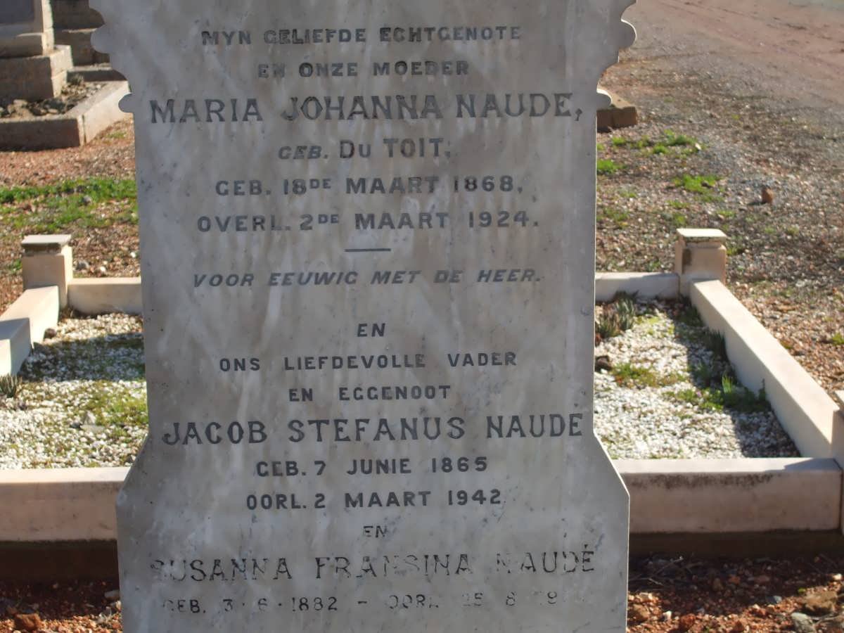 NAUDE Jacob Stefanus 1865-1942 &amp; Maria Johanna DU TOIT 1868-1924 :: NAUDE Susanna Fransina 1882-19??