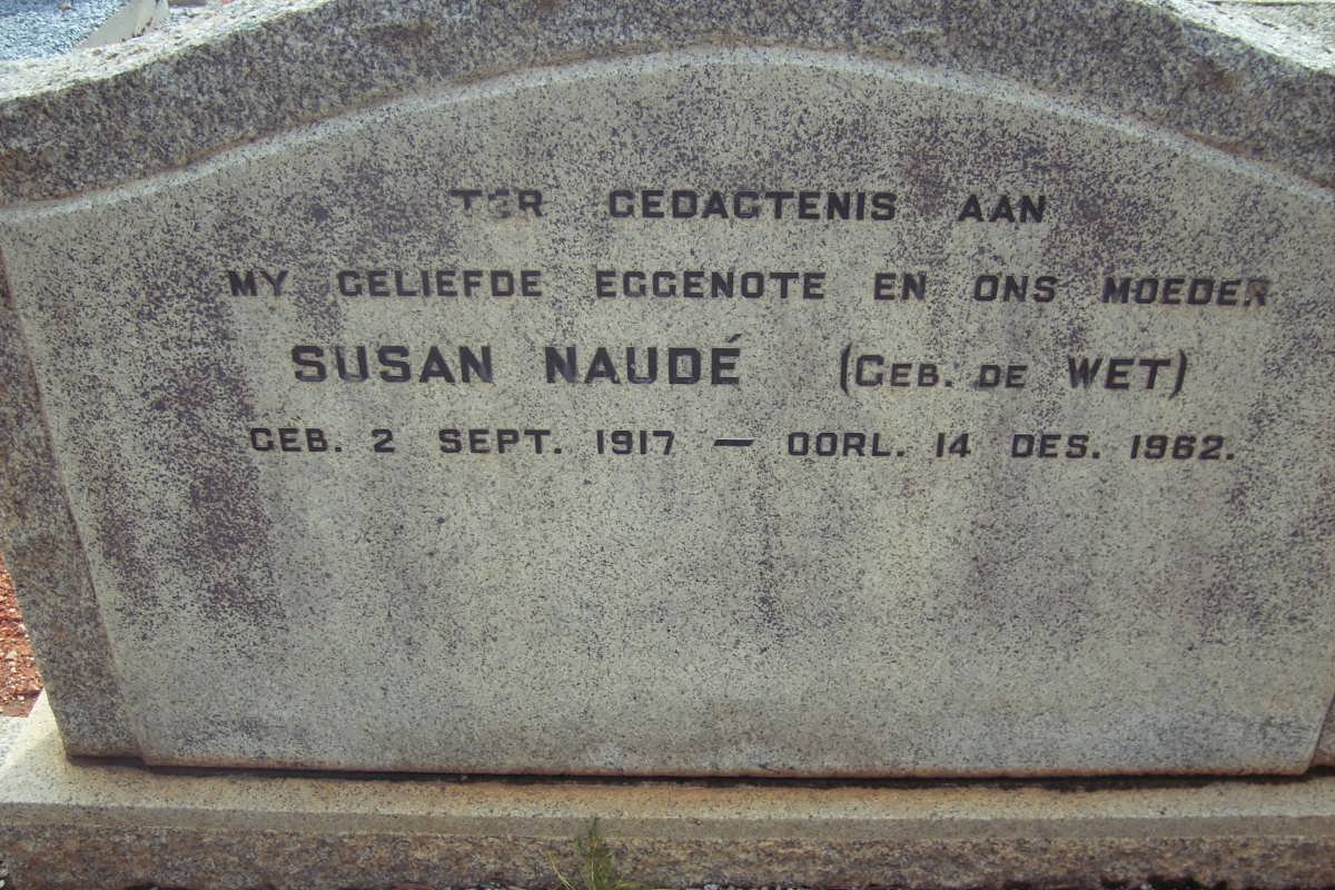 NAUDE Susan nee DE WET 1917-1962