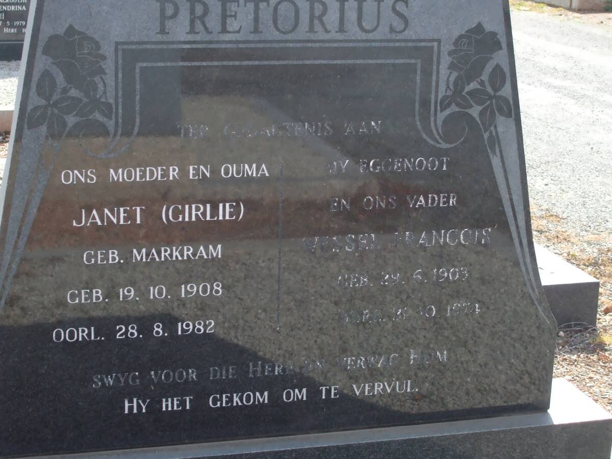 PRETORIUS Wessel Francois 1903-1974 & Janet MARKRAM 1908-1982