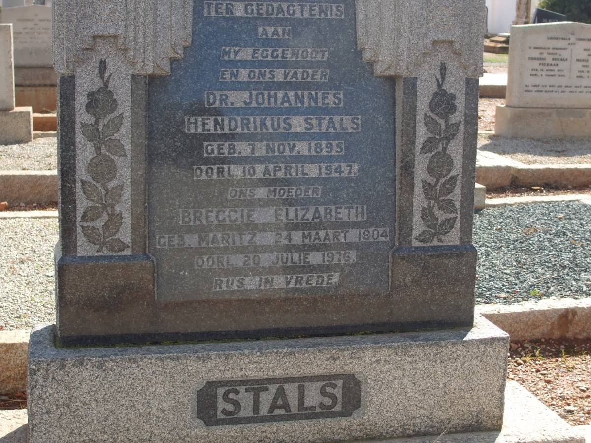 STALS Johannes Hendrikus 1895-1947 &amp; Breggie Elizabeth MARITZ 1904-1976