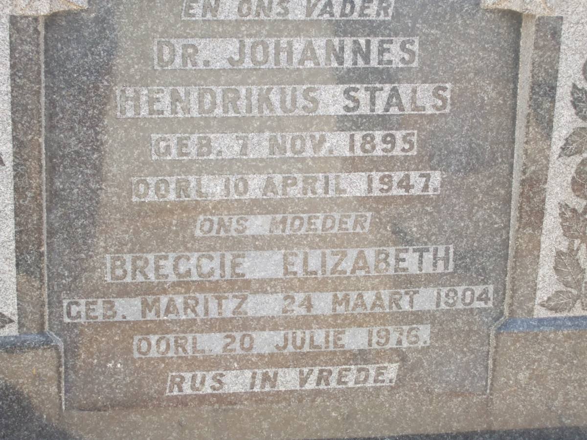 STALS Johannes Hendrikus 1895-1947 &amp; Breggie Elizabeth MARITZ 1904-1976