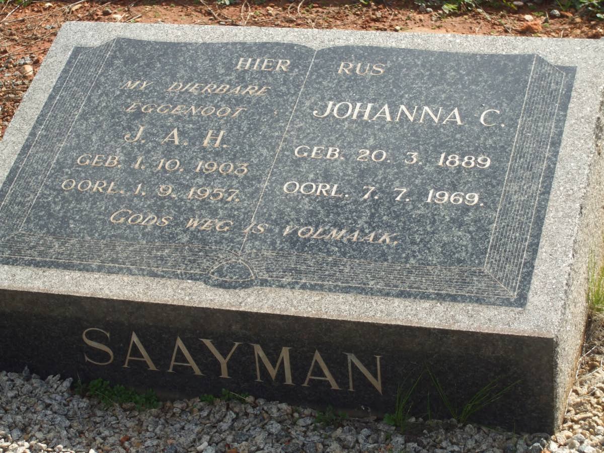 SAAYMAN J.A.H. 1903-1957 &amp; Johanna C. 1889-1969
