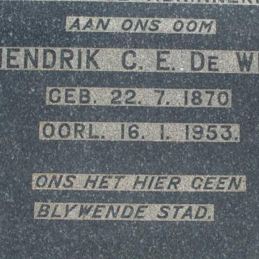 WET Hendrik C.E., de 1870-1953